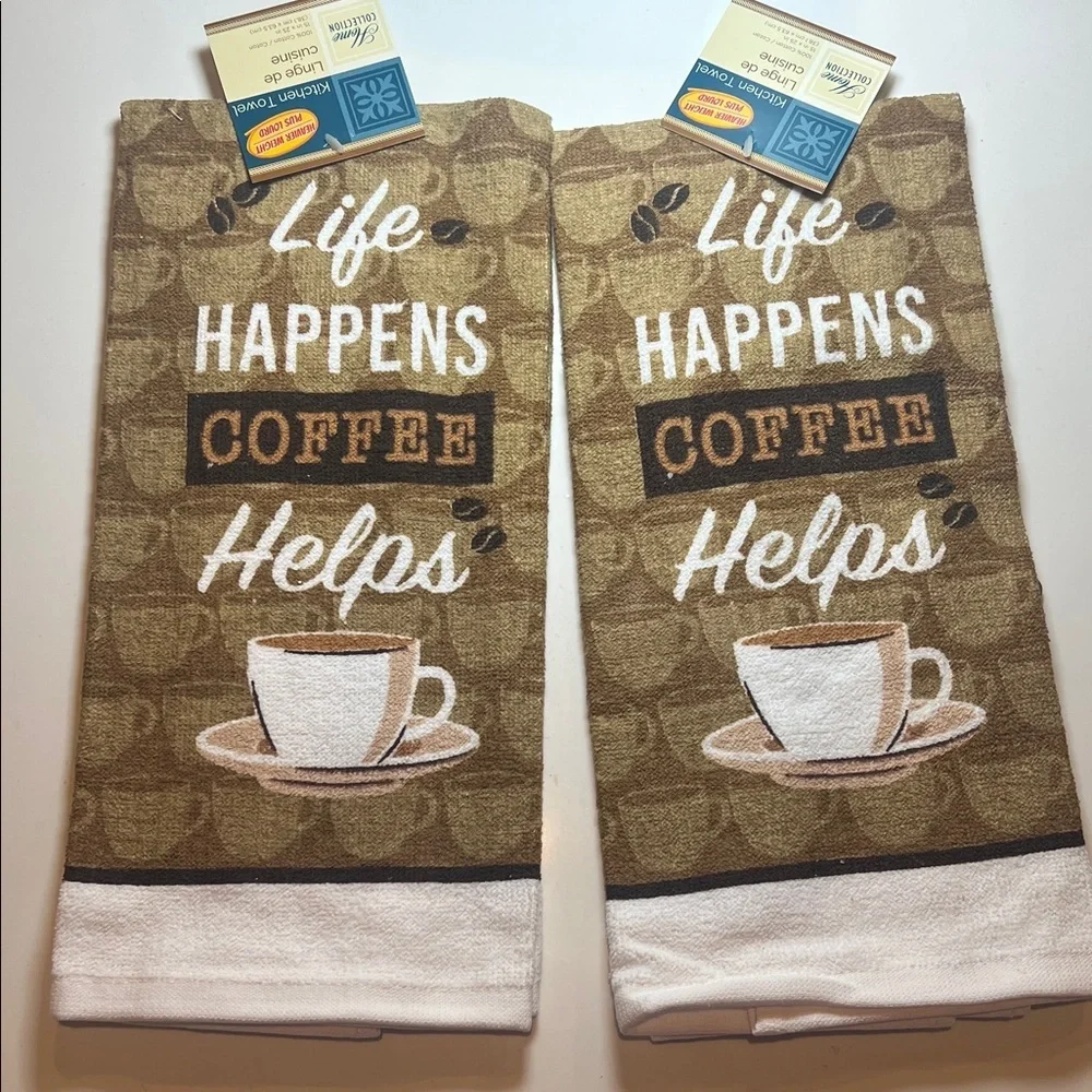 Coffee Themed Kitchen Towels- Set of 2-  Great Gift set!